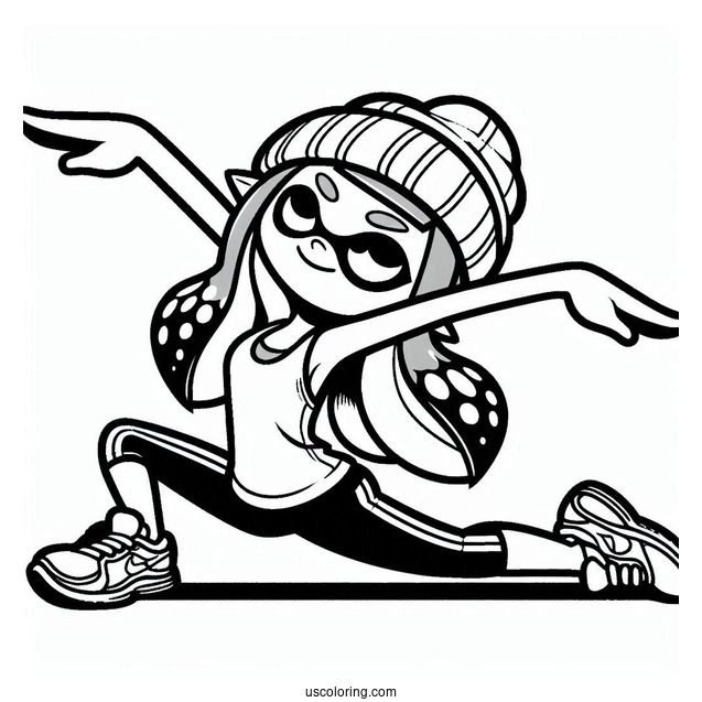 Splatoon Coloring Page Of Easy Agent 3 Stretching Arms Outline For Kids