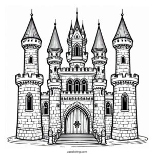 Simple Castle Coloring Page With High Tower In The Middle