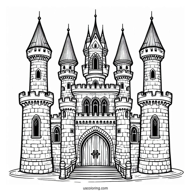Simple Castle Coloring Page With High Tower In The Middle