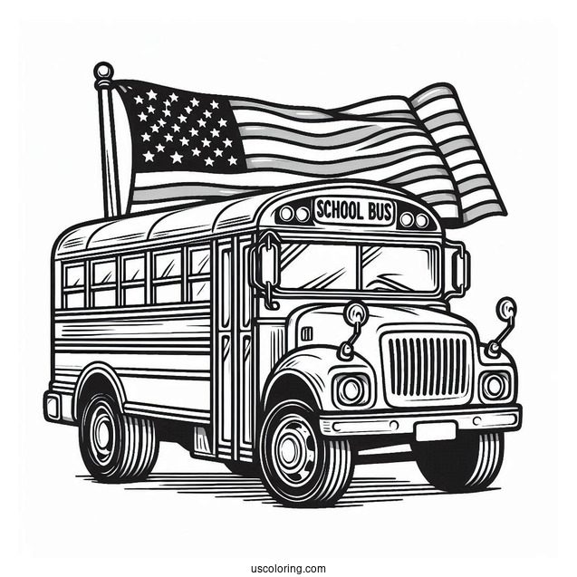 School Bus With American Flag