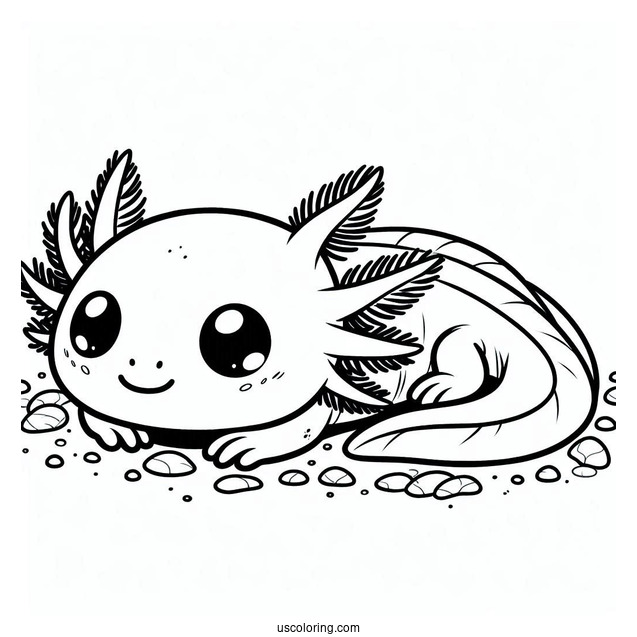 Baby Axolotl Coloring Page Lying Down For Kids