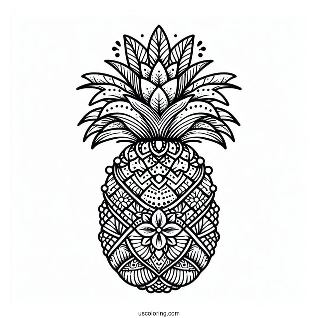 Beautiful Floral Pineapple Coloring Page for Adults
