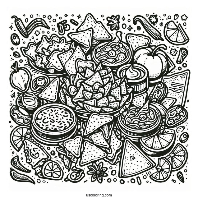 Coloring Page Of Mexican Nachos