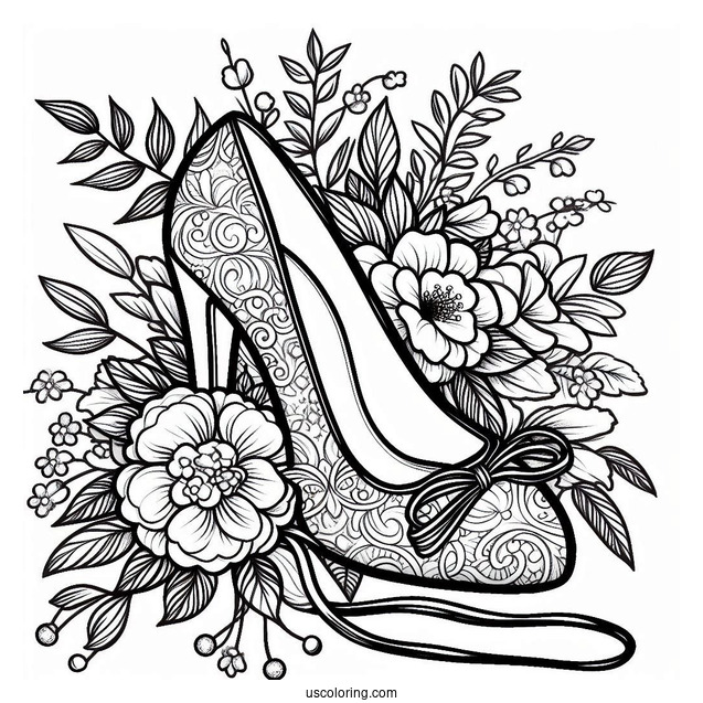 Coloring Sheet Of Floral Bridal Shoes