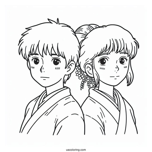 Studio Ghibli Coloring Page of Outline Of Seita And Setsuko From Grave Of The Fireflies