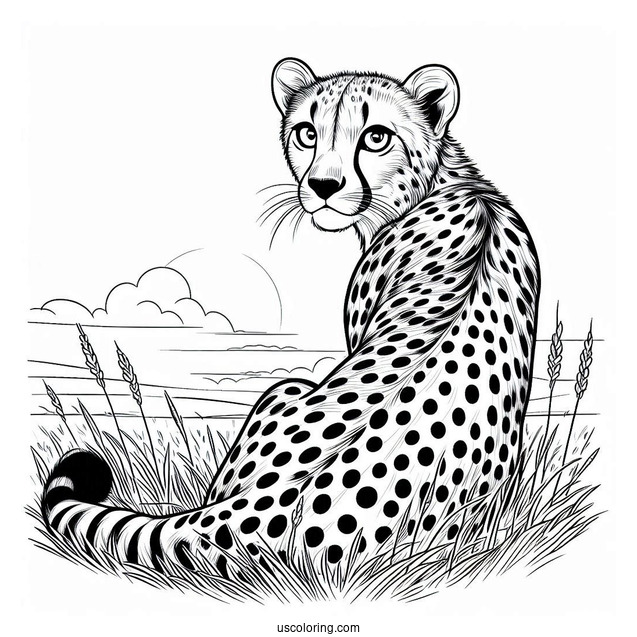 Simple Cheetah Coloring Page Looking Back For Kids