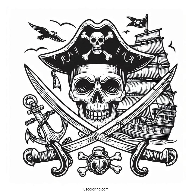 Pirate Skull And Bones Coloring Page For Kids
