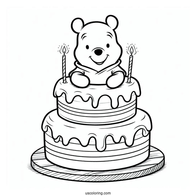 Winnie The Pooh Tiered Cake Coloring Page