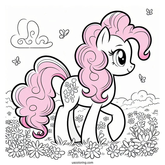 Pinkie Pie Pony Walking on Flower Field