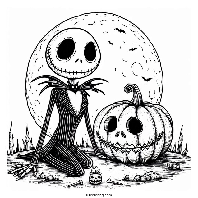 Jack Skellington Holding Jack-O-Lantern Halloween Coloring In