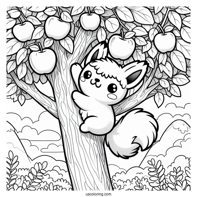 Pichu Coloring Page Climbing An Apple Tree