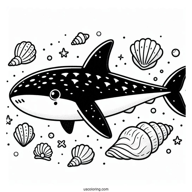 Cute Whale Shark Coloring Page With Seashells