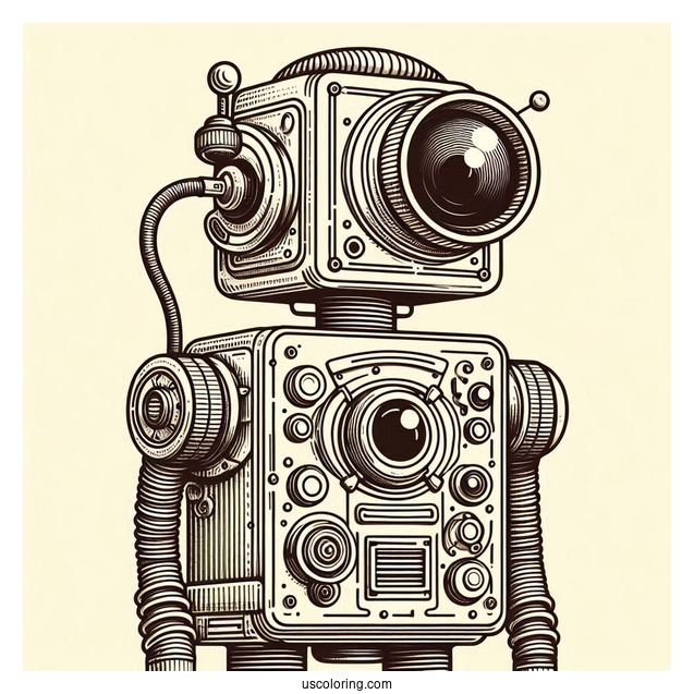 Retro Robot With A Single Lens Coloring Page For Kids