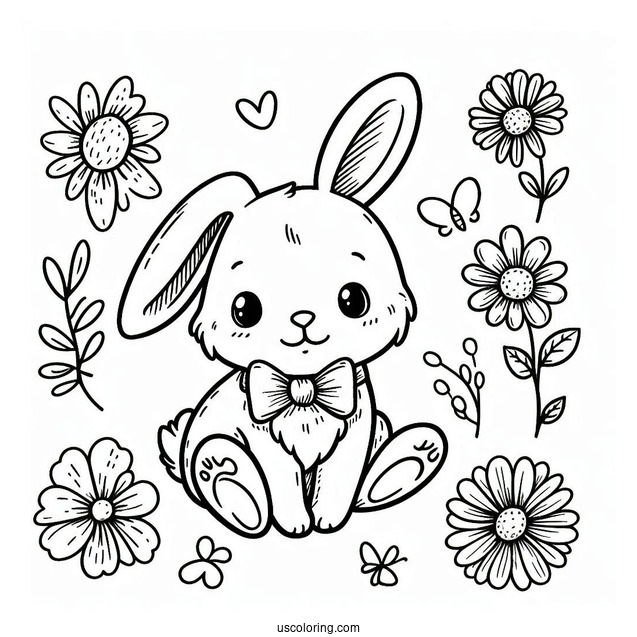 Adorable Little Rabbit Coloring Page With A Bowtie For Preschoolers
