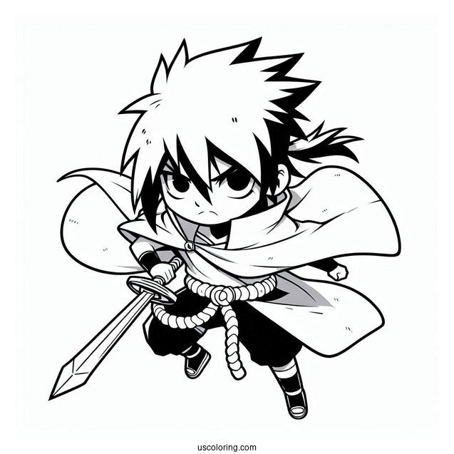 Chibi Sasuke Coloring Page Fighting With Sword