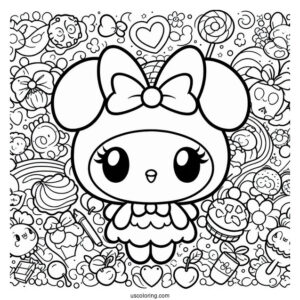Cute My Melody Coloring Page Surrounded By Sweets