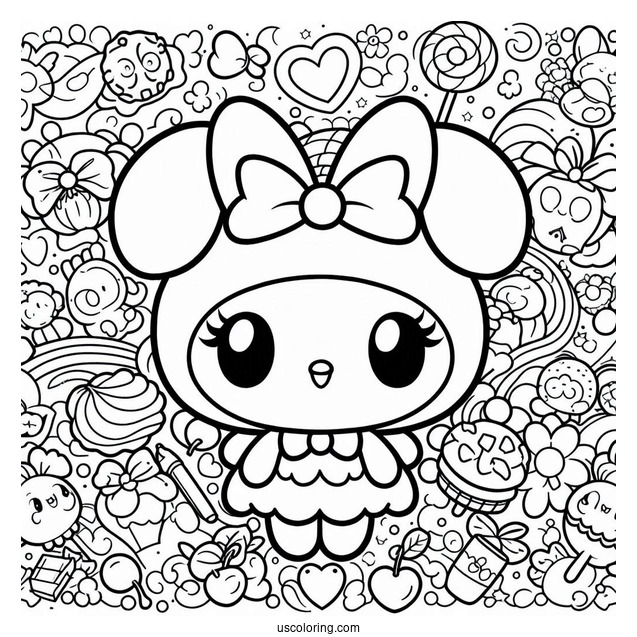 Cute My Melody Coloring Page Surrounded By Sweets