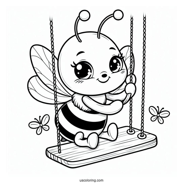 Bee Coloring Page Playing On A Swing Set For Kids