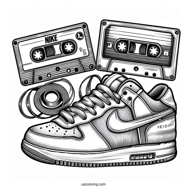 Nike Coloring Page Of Sneaker Poster With Cassette Tape