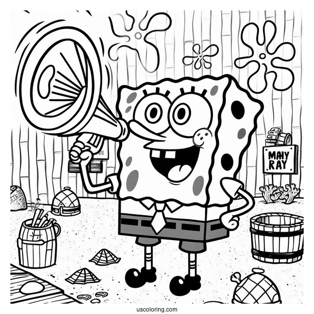 SpongeBob Coloring Page Man Ray Outside Of Chum Bucket