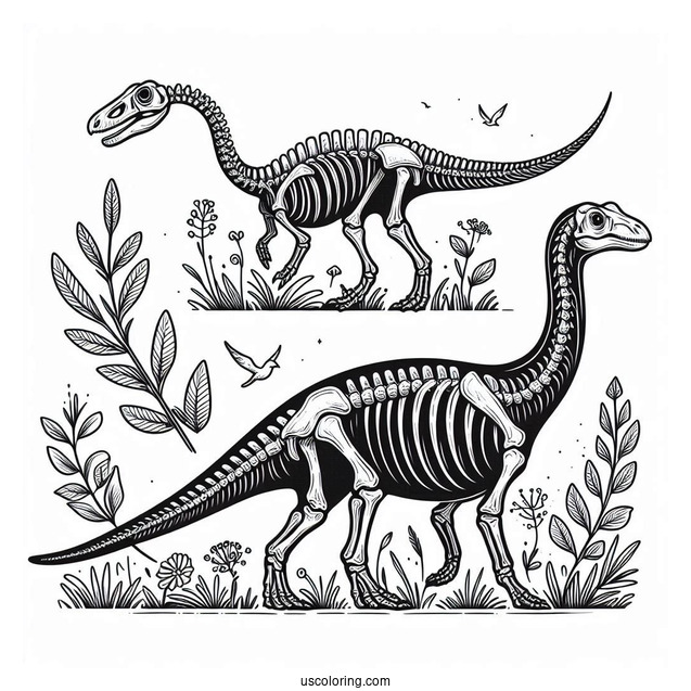 Parasaurolophus Coloring Page Skeleton