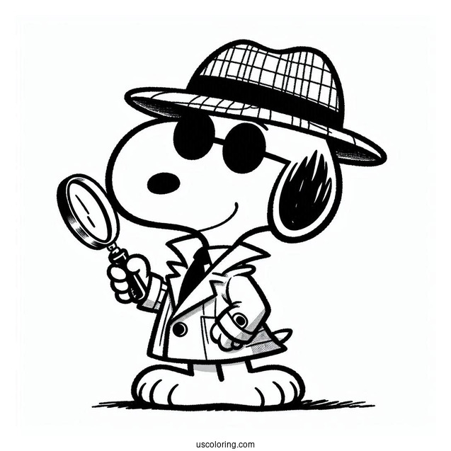 Snoopy As a Detective Coloring Sheet