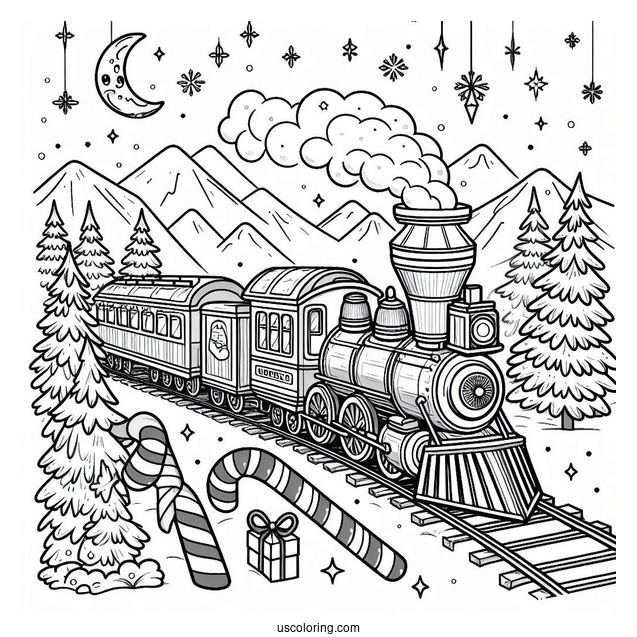 The Polar Express Coloring Page Of Train On Christmas