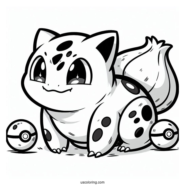Bulbasaur Coloring Page With Pokeballs