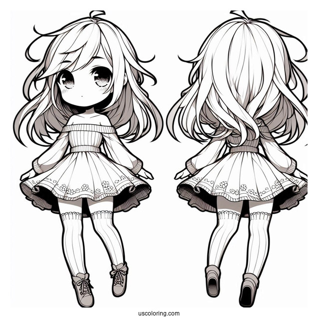 Chibi Girl With Flowing Hair, Short Dress, And Knee High Socks
