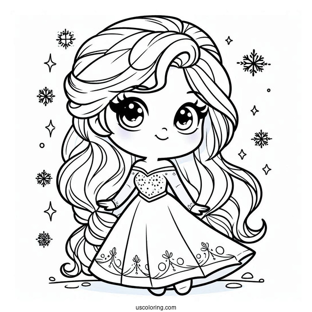 Cute Kawaii Young Elsa Coloring Page