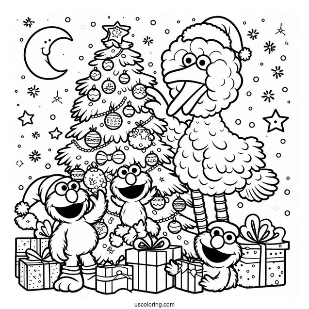 Big Bird, Elmo, Cookie Monster, And Friends Decorating Christmas Tree
