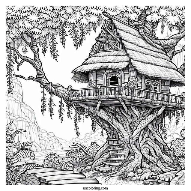 Detailed Tree House In Tarzan Coloring Page