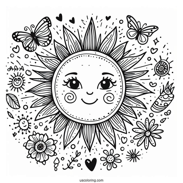 Summer Coloring Page Of Sun With Face