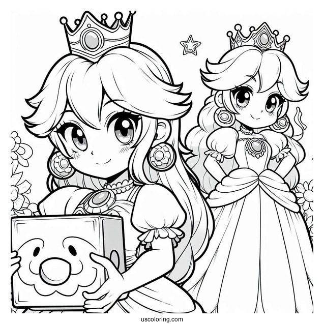 Princess Peach And Princess Daisy Coloring Page Carrying Block