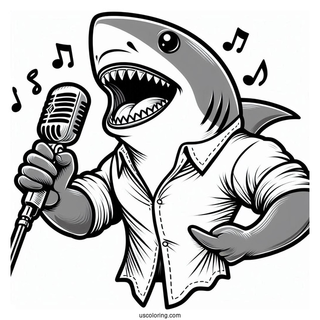Shark Colornig Page In Shirt Singing On Microphone