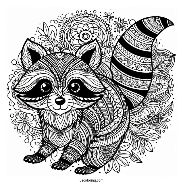 Intricate Raccoon Coloring Page Mandala
