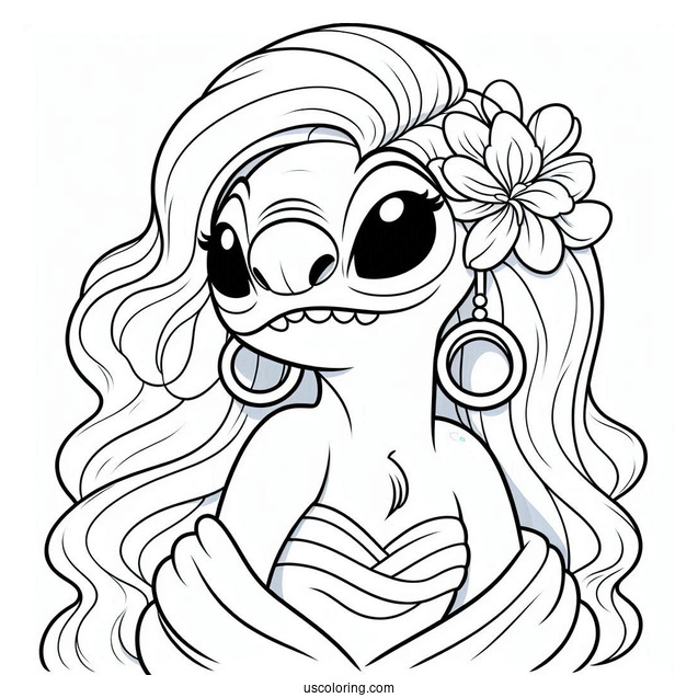 Coloring Page Of Pleakley In Drag Wearing a Wig