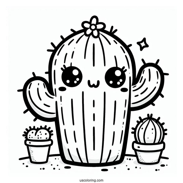 Cute Kawaii Cactus Coloring Page