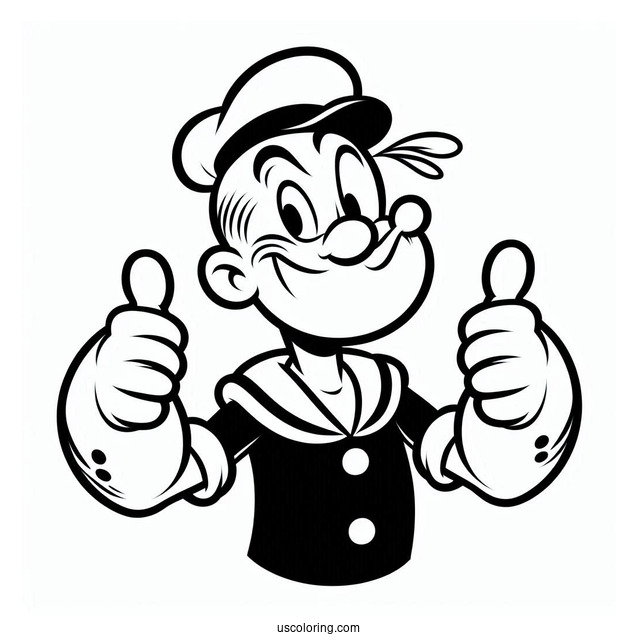 Simple Popeye Coloring Page Giving Two Thumbs Up For Kids