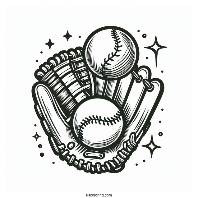 Coloring Page Of a Baseball And Glove