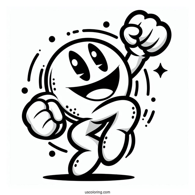 Pac-Man Coloring Page With Fist In The Air