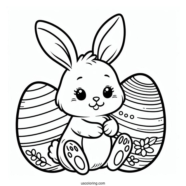Outline Of Easter Bunny Coloring Page On Top Of Egg