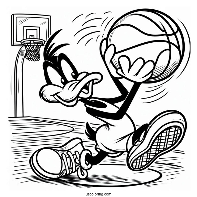 Daffy Duck Aiming Basketball Coloring Sheet
