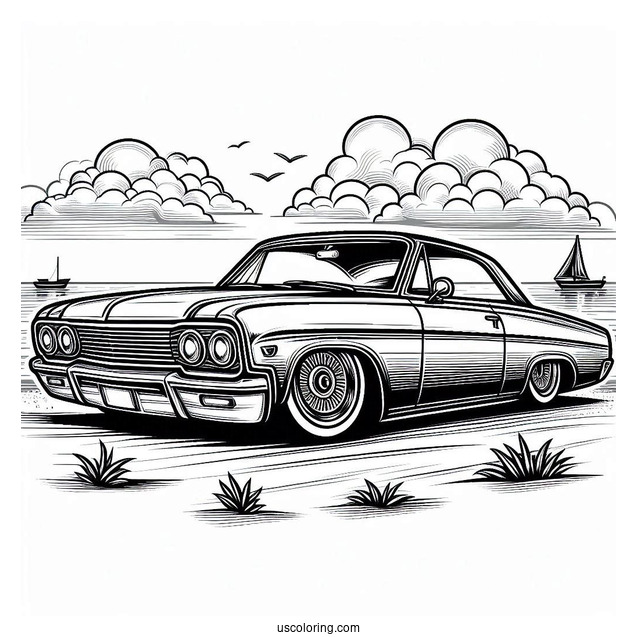 Side View Of Lowrider Coloring Page At The Beach
