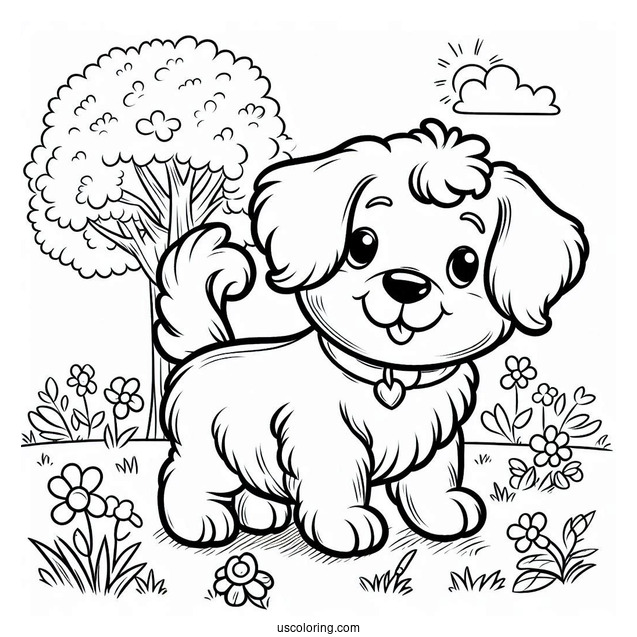 Cartoon Dogs In Lawn Coloring Page