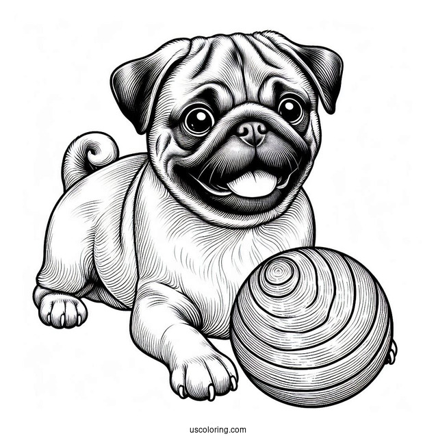Realistic Looking Pug With Ball To Color