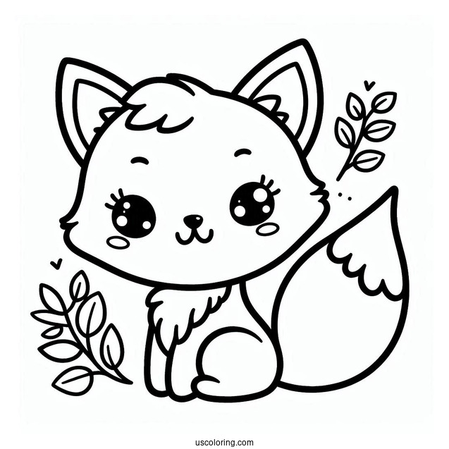 Kawaii Happy Fox Coloring Page For Kids