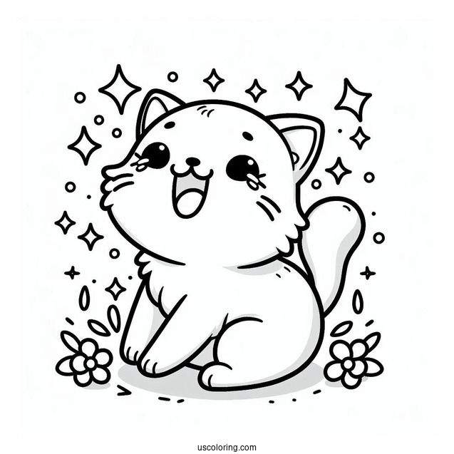 Coloring Sheet Of Cute Cat Meowing