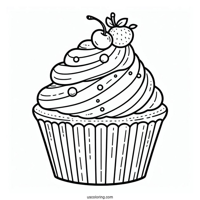Easy Outline Of a Cupcake To Color
