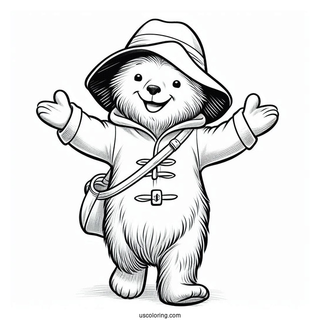 Happy Paddington Coloring Page With His Arms Open For Preschoolers
